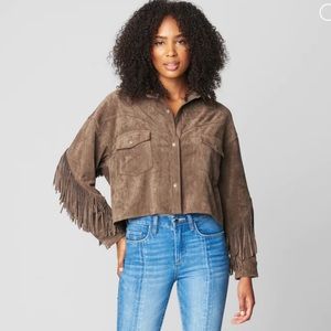 Faux Suede Fringed Shirt Jacket from Blank NYC, Size M